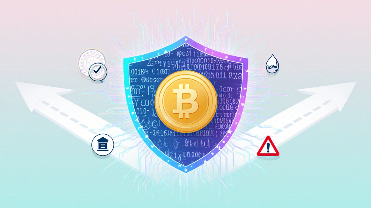 Bouclier numérique protégeant un token, illustrant la sécurité et les risques de rug‑pull