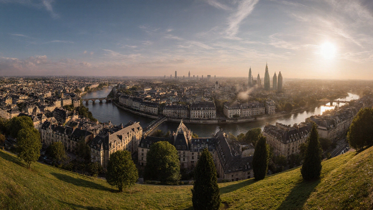 Panorama depuis la colline du Monteil montrant la ville de Limoges sous un ciel éclatant.